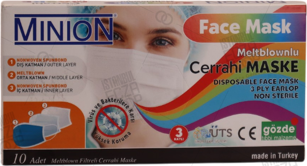 Minion Maske Meltblownlu Beyaz Mn1655 10'lu