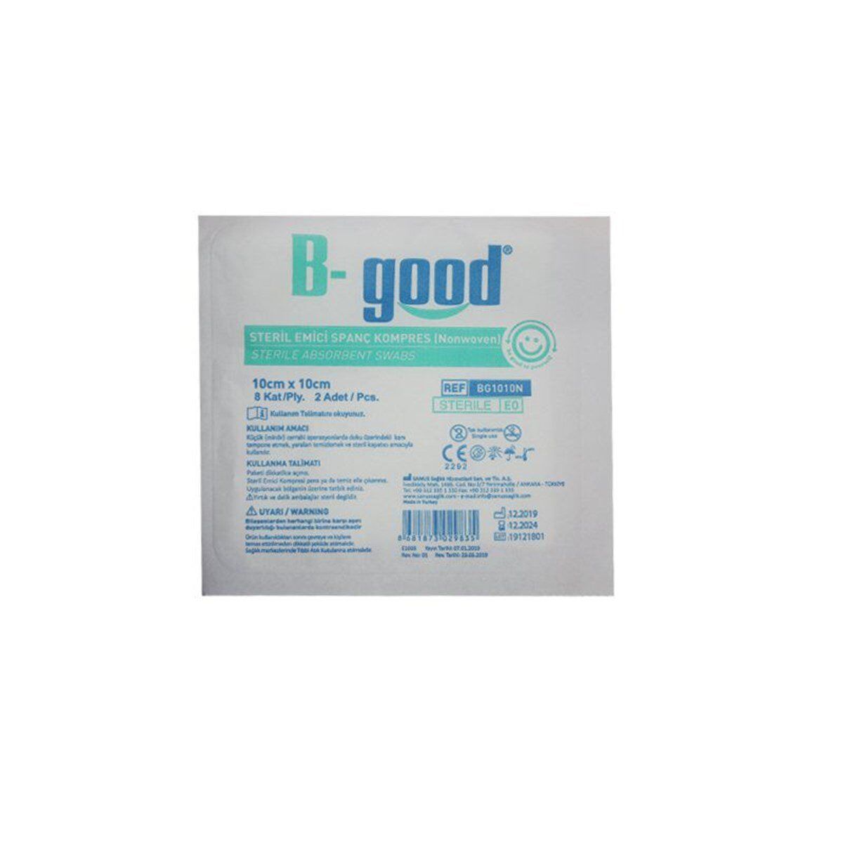 B-Good Steril Emici Spanç Kompres 10x10 cm 2'li - (SKT: 01/2027)
