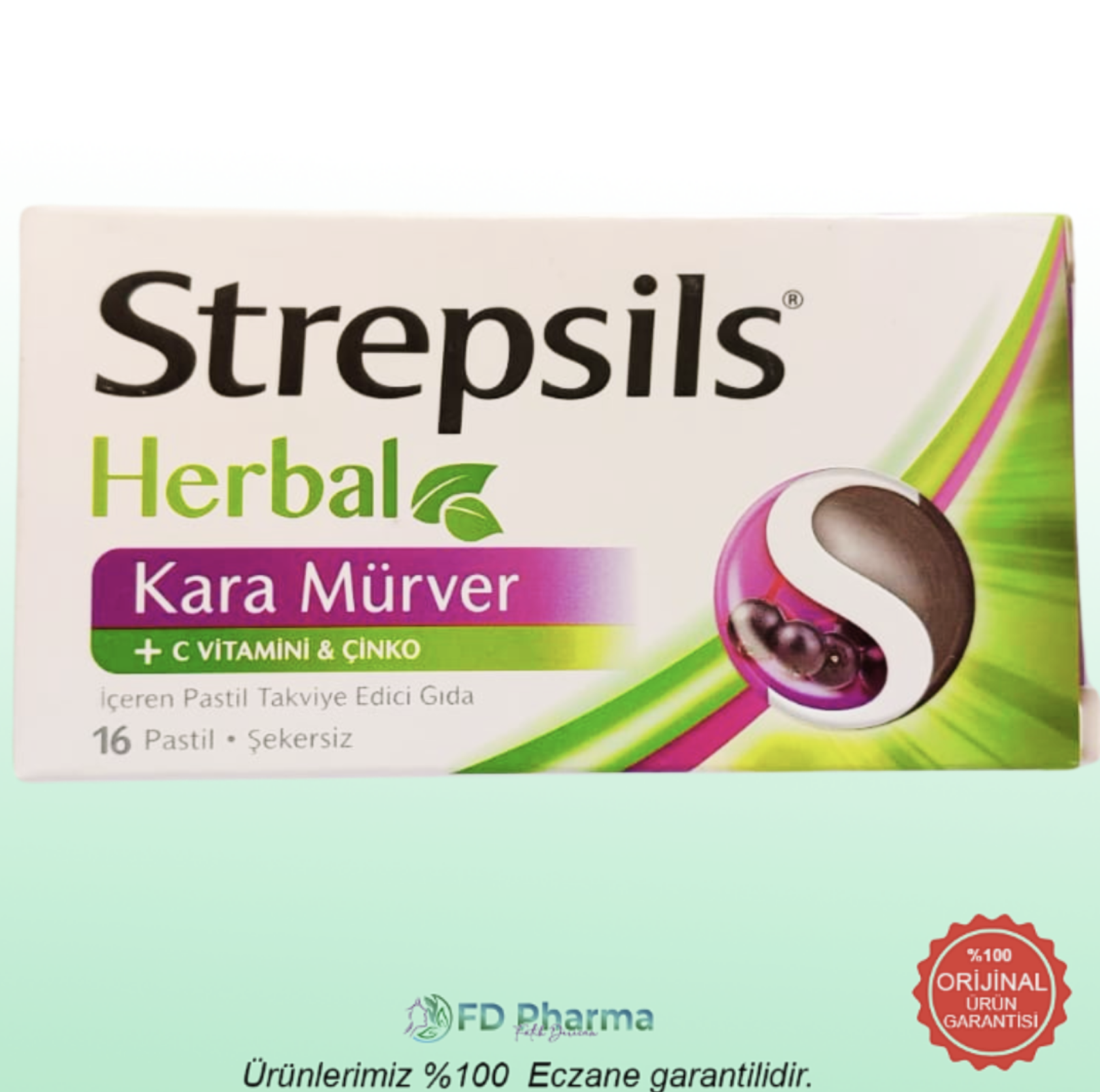 Strepsils Herbal Kara Mürver 16 Pastil - (SKT: 01/2027)